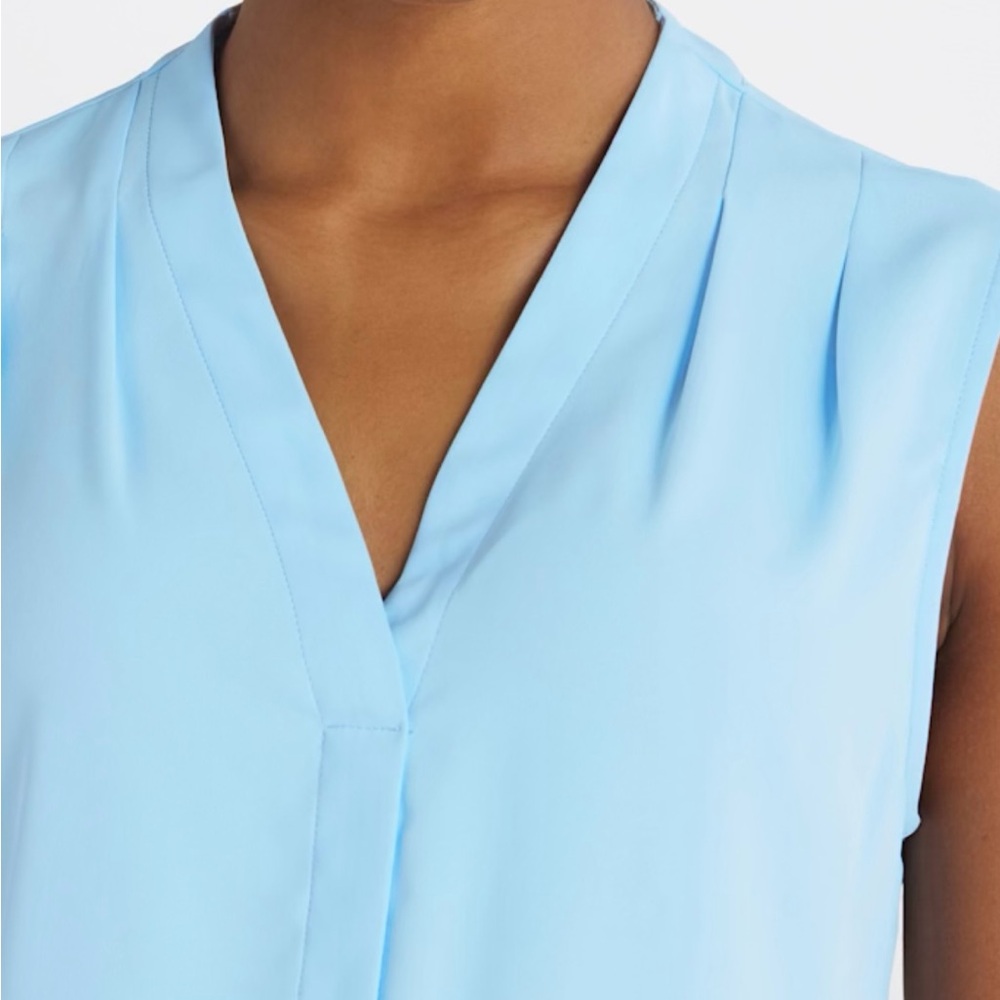 Blue Sleeveless Mandarin Collar Blouse